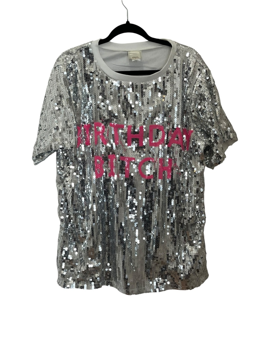Women’s Silver Sequin with Pink 'Birthday B’ T-Shirt Sz 3X